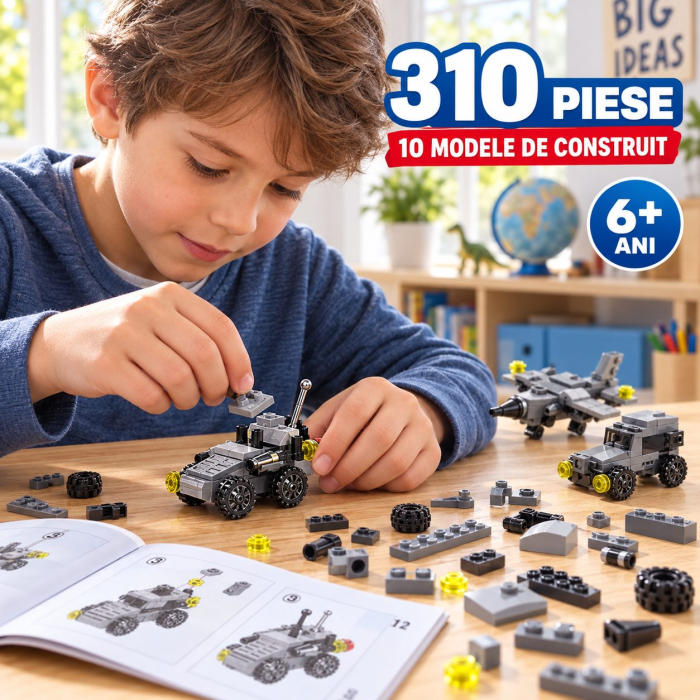 Set de Constructie, Vehicule Militare 10 in 1, 310 Piese, 10 Modele, Varsta 6+ Ani, 20 x 12.8 x 9 cm, Multicolor [3]