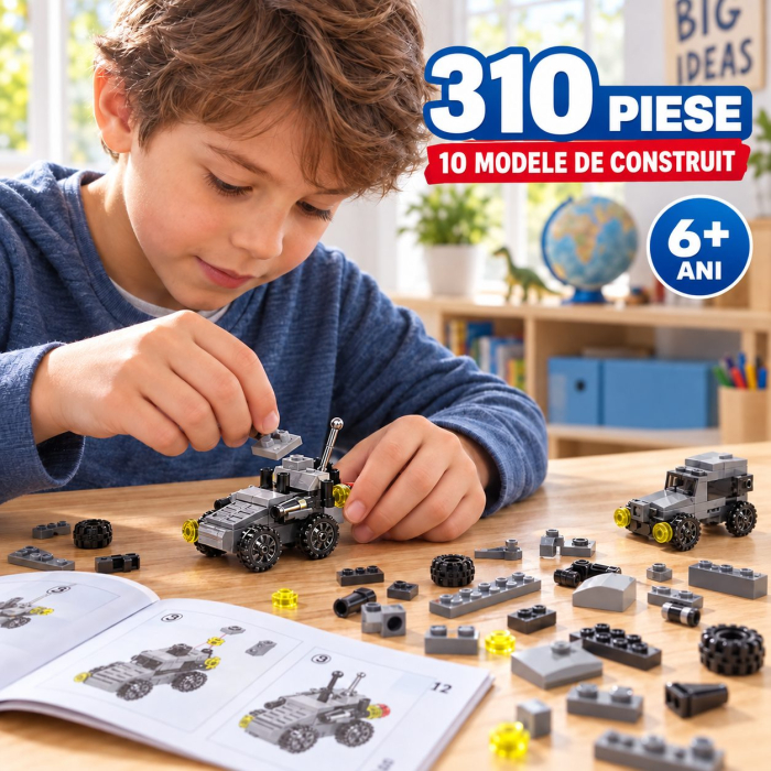 Set de Constructie, Vehicule Militare 10 in 1, 310 Piese, 10 Modele, Varsta 6+ Ani, 20 x 12.8 x 9 cm, Multicolor [5]