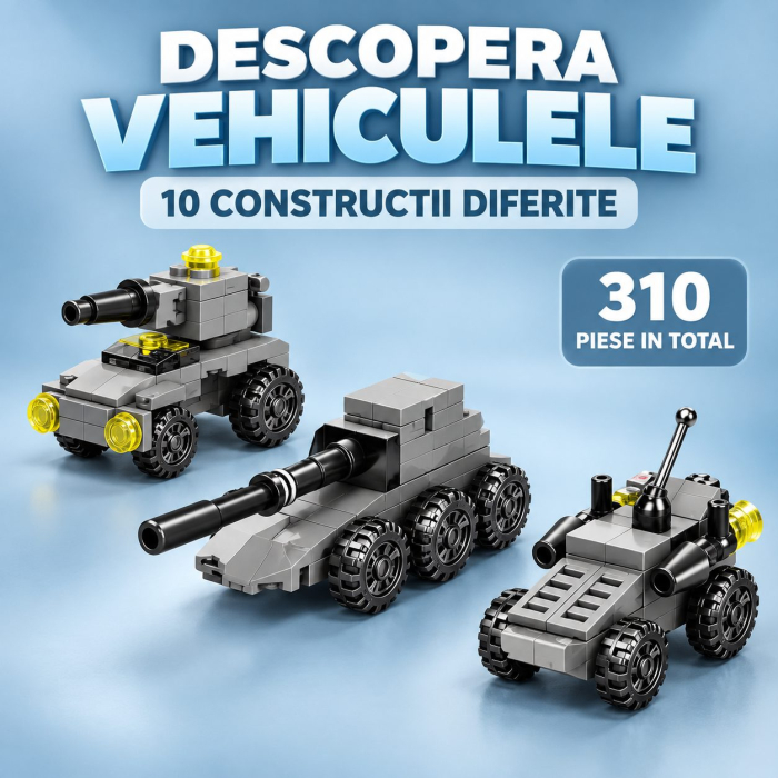 Set de Constructie, Vehicule Militare 10 in 1, 310 Piese, 10 Modele, Varsta 6+ Ani, 20 x 12.8 x 9 cm, Multicolor [8]