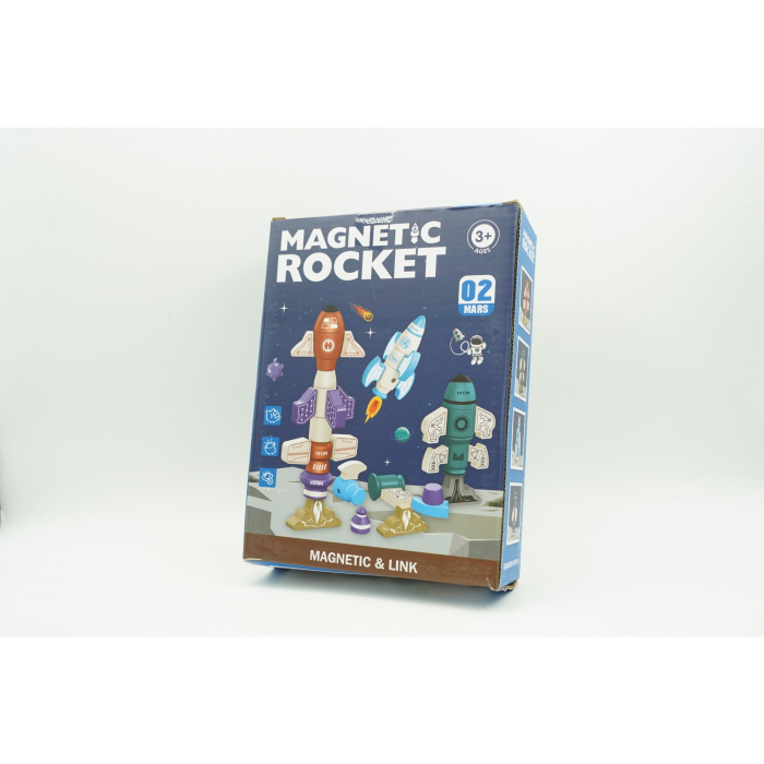 Set inteligent de blocuri magnetice pentru copii, 8 piese, cutie depozitare, racheta, albastru [2]