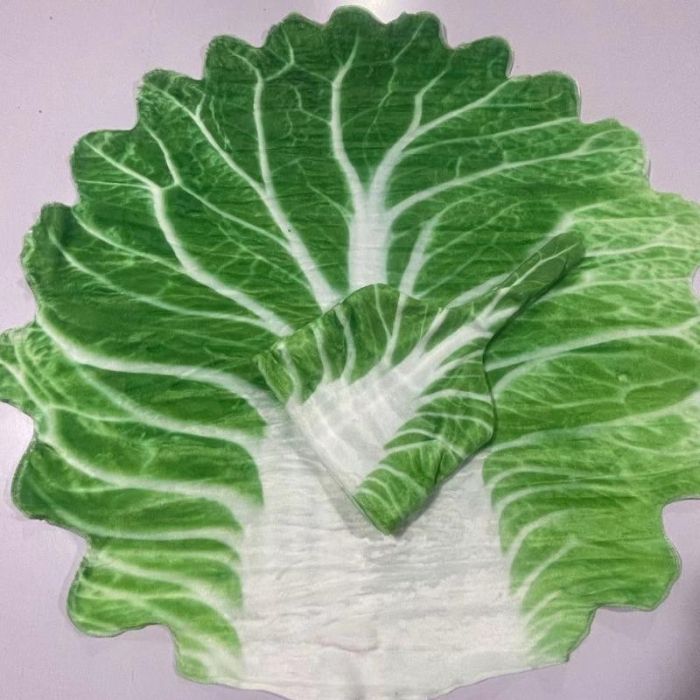 Set patura flanel si caciula, forma frunza de salata, pentru nou-nascuti, material poliester, 85 cm, verde [6]