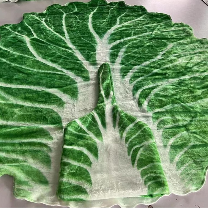 Set patura flanel si caciula, forma frunza de salata, pentru nou-nascuti, material poliester, 85 cm, verde [7]