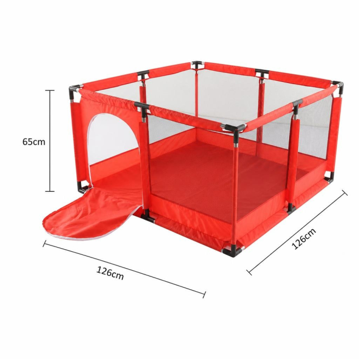 Tarc de Joaca pentru Copii DNT-106, Model Spatiu Fotbal, 126 x 126 x 65 cm, Structura de Protectie pentru Interior, ABS si Poliester rezistent, Rosu [4]
