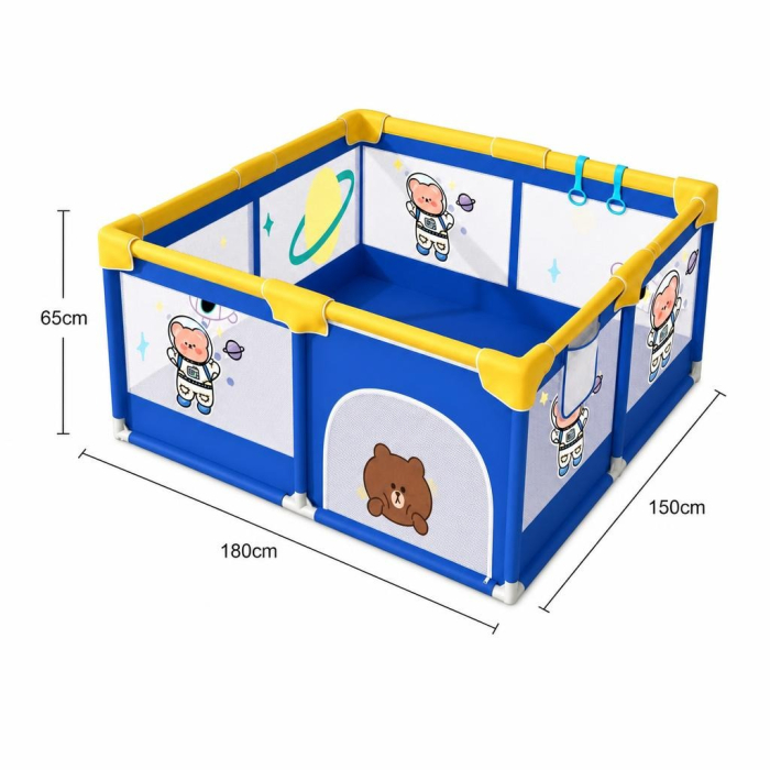 Tarc Spatiu de Joaca pentru Copii DNT-113, 180 x 150 x 65 cm, Structura de Protectie pentru Interior, ABS si Poliester rezistent, Albastru/Galben [4]