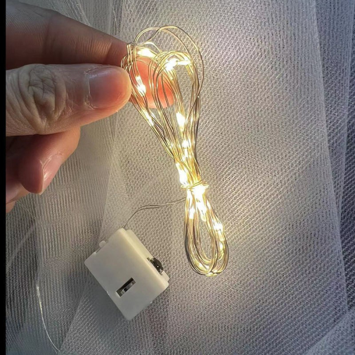 Voal Luminos cu Coronita, Lumina Alb Cald, pentru Serbari Copii, Petrecerea Burlacitelor, Marime universala, Lumina LED, Alb [6]