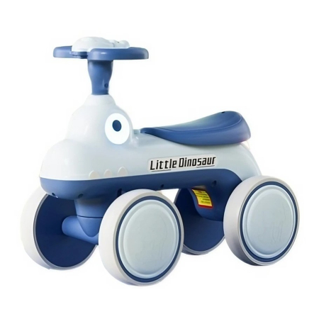 Jucării - Bicicleta Pentru Copii, Fara Pedale, Cu Patru Roti, Din Plastic Rezistent, Fara BPA, Cu Muzica Si Lumini, Model Dinozaur, 50x27x40 Cm, Albastru