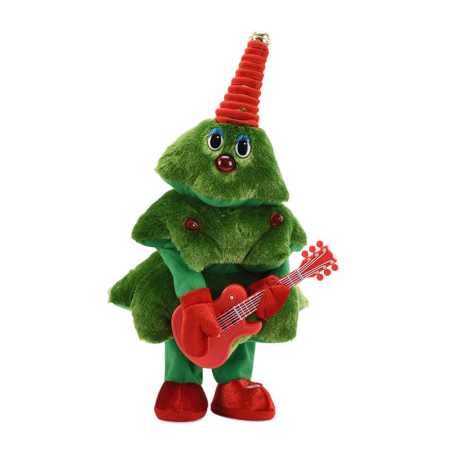 Cadouri și sărbători - Bradut Dansator si Cantaret, Decoratiune de Craciun, Jucarie Interactiva, cu Chitara, cu Lumini, 25 cm Inaltime, Verde