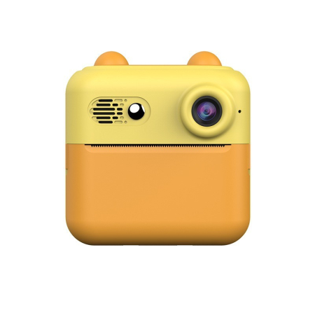 Jucării interactive - Camera Foto Instantanee pentru Copii, cu Imprimare Termica, Bluetooth, USB-C, Compatibil iOS/Android, Model cu Urechiuse, Snur Inclus, Portocaliu