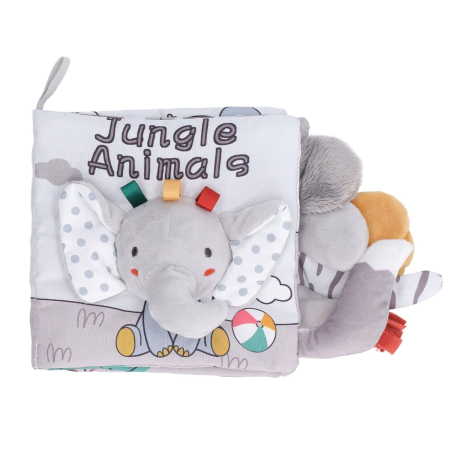 Jucării - Carte Senzoriala, pentru Bebelusi, 15x16x6 cm, cu Animalute, 3D, Cu Sunete si Fosnete, 0-3 Ani, Model Elefantel, Gri