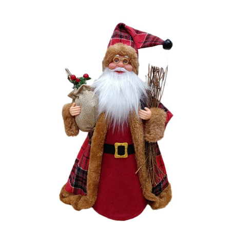 Cadouri și sărbători - Decoratiune de Craciun, Mos Craciun Rotativ, din Plastic/Poliester, 31 x 14 x 12 cm, cu Lumini si Sunete, Rosu