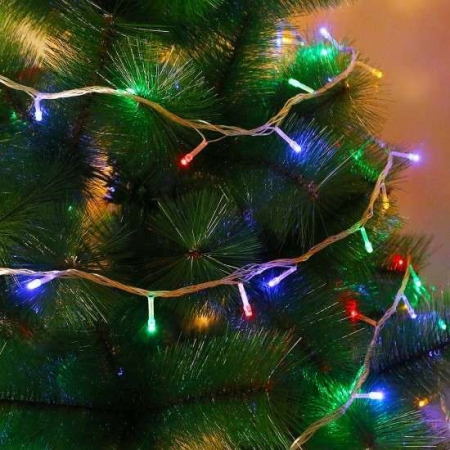 Cadouri și sărbători - Instalatie de Craciun cu Baterii Tip Liniar, 2 jocuri de lumini, Fir Transparent 10 m 100 LED -uri, Multicolor