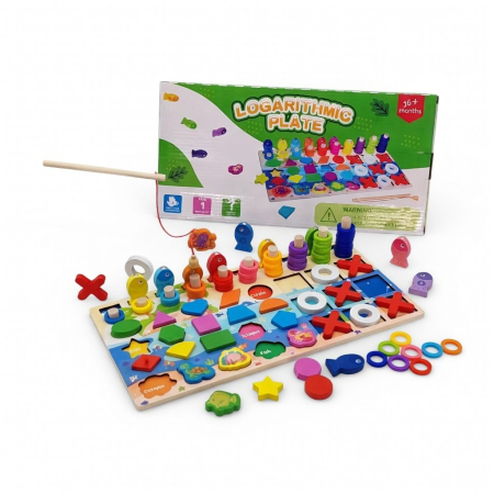 Jucării - Joc Educativ 4 in 1, Sortator de Forme Geometrice, Joc de Pescuit Magnetic, Puzzle si Activitati Montessori, Jucarie Educationala pentru Copii de la 3 Ani