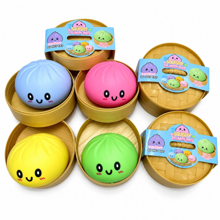 Jucării - Jucarie Antistres Squishy, Model Dumpling cu Expresie, Revenire Lenta, 15x15 cm, Diverse Culori