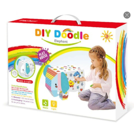 Jucării educative - Jucarie Creativa pentru Copii, Model Elefant 3D, Set de Asamblat si Colorat din Carton, Puzzle 3D Educativ, 34 x 14 x 23 cm, 3+ ani, Multicolor