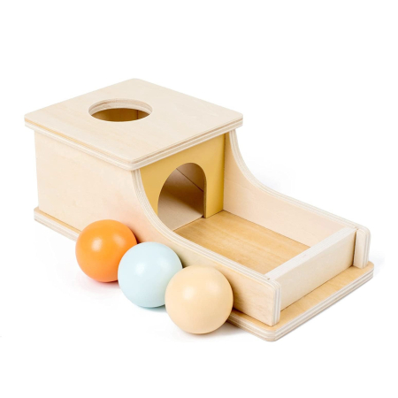 Jucării din lemn - Jucarie Educativa Montessori din Lemn, Model Pista cu Bile si Tunel, 4 piese, Joc pentru Motricitate si Coordonare, Copii 12+ luni, 24 x 12 x 8.5 cm, Multicolor