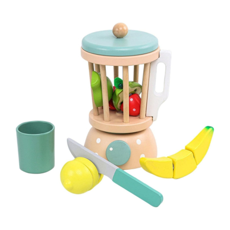 Jucării din lemn - Jucarie Educativa Montessori din Lemn, Set de Joaca Interactiv, Model Storcator de Fructe cu Blender si Accesorii, Dezvolta Motricitatea si Imaginatia, 3ani+, Multicolor