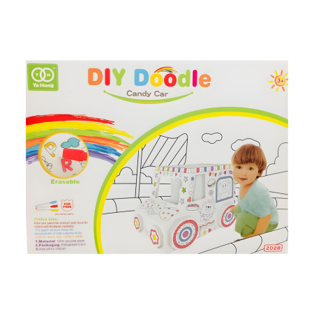 Jucării educative - Jucarie Educativa pentru Copii, Model Masinuta 3D, Jucarie de Asamblat si Colorat, din Carton, 28 x 20 cm, 3+ ani, Alb