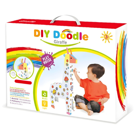 Jucării educative - Jucarie Educativa pentru Copii, Model Girafa 3D, Set de Asamblat si Colorat din Carton, Puzzle 3D Educativ, 31 x 7.5 x 54 cm, 3+ ani, Alb Multicolor