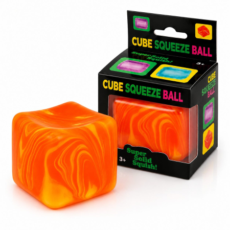 Jucării - Jucarie Squishy tip Needoh in Forma de Cub de Gheata, Model Linii Flow din Maltoza, Antistres Senzoriala Comprimabila cu Revenire Lenta, 5.5x5.5x5.5 cm, 180 g, Portocaliu