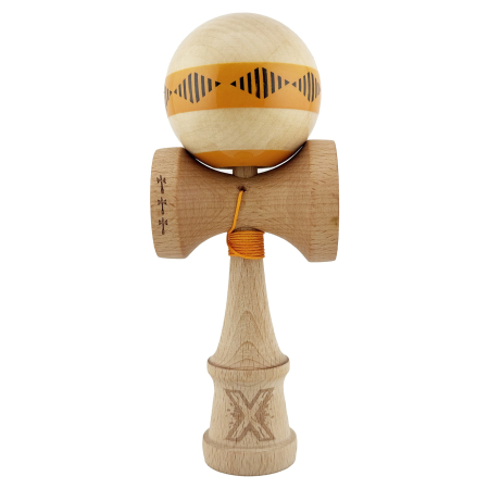 Jucării - Kendama X FREQUENCY Profesionala, Big Cups V2, Super Sticky cu Cupe Mari, Rulment Metalic, 18 cm, Portocaliu/Maro