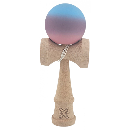 Jucării - Kendama X Profesionala din Lemn, Rubber Grip, 18 cm, Joc de Indemanare, Roz/Mov/Albastru