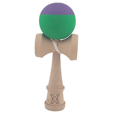 Jucării - Kendama X Profesionala din Lemn, Rubber Grip, 18 cm, Joc de Indemanare, Verde/Mov