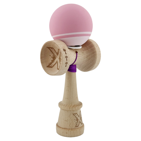 Jucării - Kendama X Profesionala, Rubber Grip, Cupe Mari King Size V3, Gaura in Baza, Rulment Metalic, 18 cm, Roz/Roz deschis