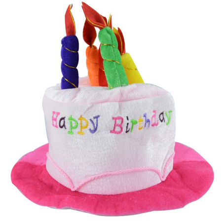 Cadouri și sărbători - Palarie Happy Birthday, Accesoriu pentru Petrecere, Model Tort, Tematica Aniversare, 60x60x55 cm, Roz