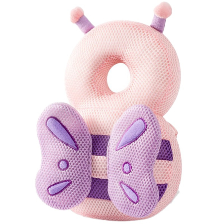 Textile și pături - Perna tip Rucsac pentru Protectia Capului pentru Bebelusi, Tetiera tip Fluturas, din Plus, 33 x 6 x 19 cm, 180 g, Roz Mov