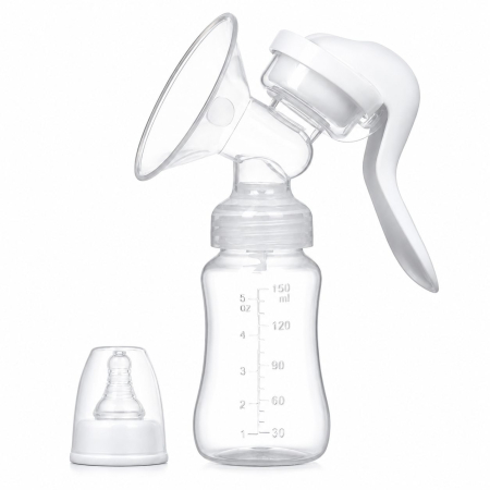 Bebeluși - Pompa de San Manuala Multifunctionala, Portabila, cu Tetina pentru Biberon, Anti-Scurgere, Anti-Reflux, 18.5x6 cm, 150 mL, Silicon, Recipient