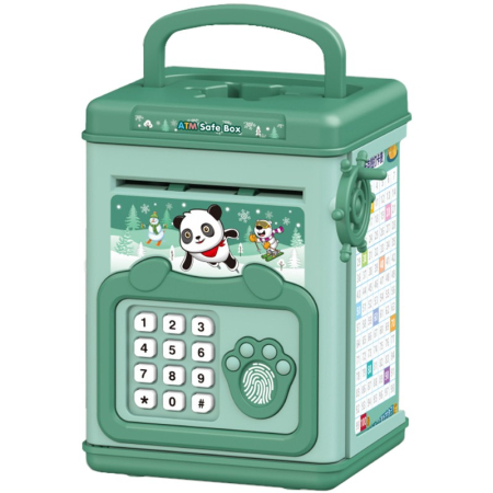 Jucării - Pusculita pentru Copii, pusculita pentru economii SMART BOX cu efecte sonore, Tip ATM, cu Parola cu Amprenta, din plastic, 20 x 13.5 x 11.5 cm Verde