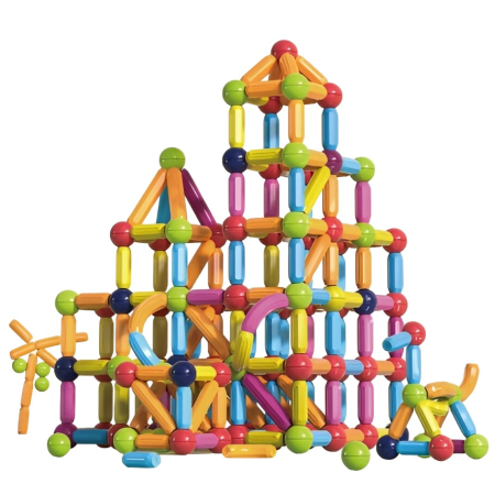 Jucării educative - Set 100 Piese Magnetice de Constructie, Magnetic Sticks, Bastonase si Bile, 3 Ani, ABS, Magnet, 24 x 18.5 x 14 cm, Multicolor