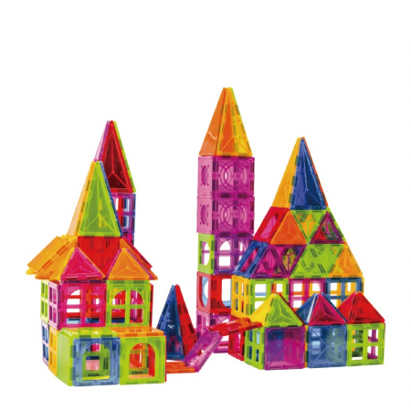 Jucării educative - Set 120 de Piese Magnetice de Constructie, Piese Mari, Magnetic Tiles, Forme Geometrice, 3 Ani, ABS, Magnet, 20.5 x 14.5 x 12 cm, Multicolor