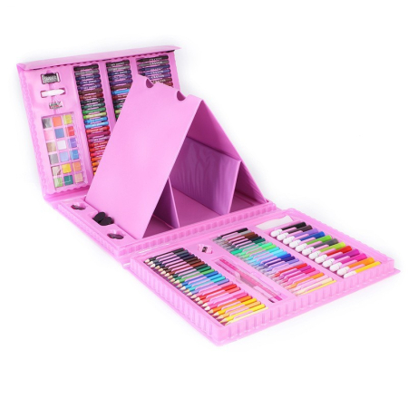 Jucării - Set 208 Piese, Complet pentru Pictura si Desen, Tip Servieta, 3-12 Ani, 32.6 x 27.7 x 6 cm, Roz