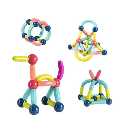 Jucării - Set 42 de Piese Magnetice de Constructie, Puzzle, Forme, 3 Ani, ABS, Magnet, 20x6.5x18 cm, Multicolor