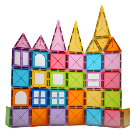 Jucării educative - Set 88 Piese Magnetice de Constructie, Piese 5.5 cm, Magnetic Tiles, Forme Geometrice, 3 Ani, ABS, Magnet, 27.5 x 21.5 x 17 cm, Multicolor