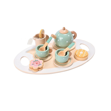 Jucării din lemn - Set de Ceai, din Lemn, 15 Piese, Vopsea Ecologica, +36 Luni, Multicolor Pastel