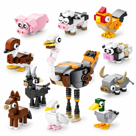 Jucării - Set de Constructie, Animale de Ferma 10 in 1, 335 Piese, 10 Modele, 6+, 23x14.5x7.5 cm, Multicolor