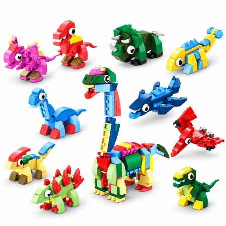 Jucării - Set de Constructie, Dinozauri 10 in 1, 371 Piese, 10 Modele de Dinozauri, Varsta 6+ Ani, 20.5 x 4.5 x 13 cm, Multicolor