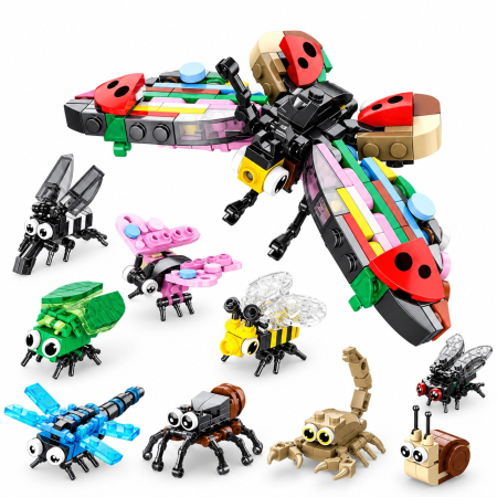 Jucării - Set de Constructie, Lumea Insectelor 10 in 1, 318 Piese, 10 Modele, Varsta 6+ Ani, 14.5 x 8 x 7 cm, Multicolor