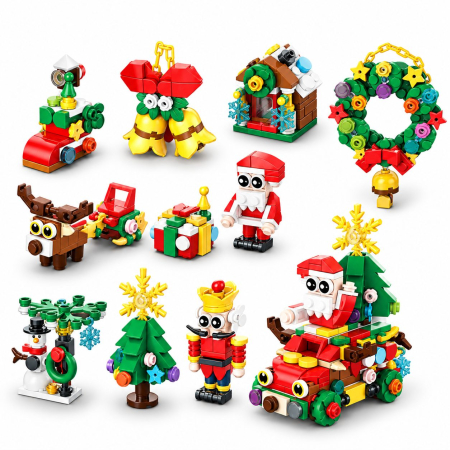 Jucării - Set de Constructie, Tematica de Craciun 10 in 1, 352 Piese, 10 Modele, Varsta 6+ Ani, 9.5 x 7.1 x 10.6 cm, Multicolor