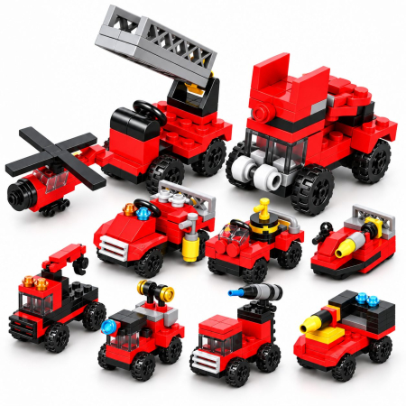 Jucării - Set de Constructie, Vehicule de Pompieri si Salvare 10 in 1, 323 Piese, 10 Modele, Varsta 6+ Ani, 23.5 x 15 x 7.5 cm, Multicolor