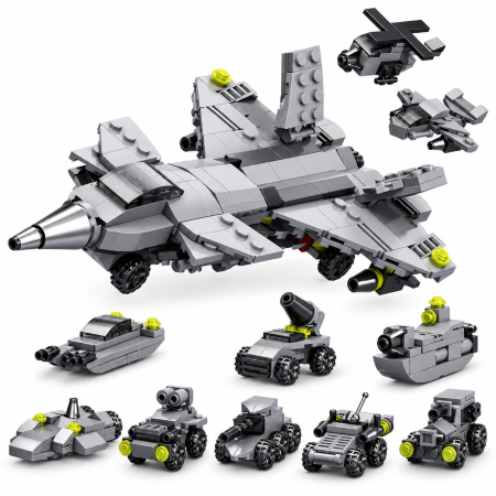 Jucării - Set de Constructie, Vehicule Militare 10 in 1, 310 Piese, 10 Modele, Varsta 6+ Ani, 20 x 12.8 x 9 cm, Multicolor