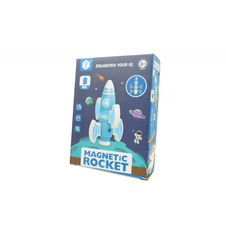 Jucării educative - Set inteligent de blocuri magnetice pentru copii, 8 piese, cutie depozitare, racheta, albastru