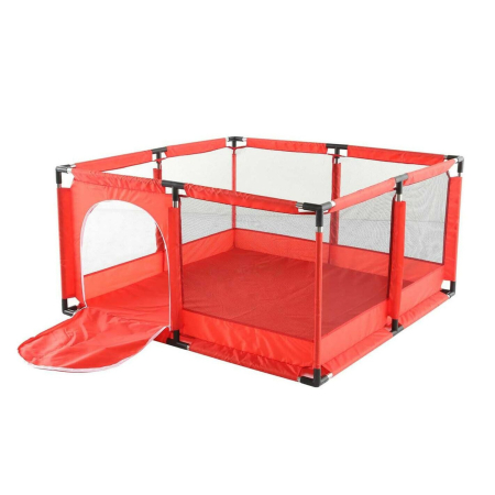 Țarcuri de joacă - Tarc de Joaca pentru Copii DNT-106, Model Spatiu Fotbal, 126 x 126 x 65 cm, Structura de Protectie pentru Interior, ABS si Poliester rezistent, Rosu