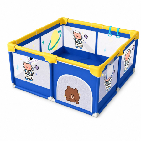 Țarcuri de joacă - Tarc Spatiu de Joaca pentru Copii DNT-113, 180 x 150 x 65 cm, Structura de Protectie pentru Interior, ABS si Poliester rezistent, Albastru/Galben