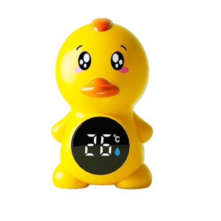 Îngrijire bebeluși - Termometru Electronic LED pentru Baie, Plutitor, Rezistent la apă, IPX7, Multifunctional, 3 Trepte de Temperatura, Model Ratusca, 12x7cm, Galben