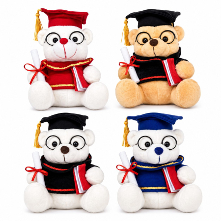 Alte jucării - Ursulet de Plus Absolvent, Jucarie Moale cu Toca, Ochelari si Diploma, Cadou pentru Absolvire, 15 cm, Multicolor