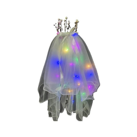 Cadouri și sărbători - Voal Luminos cu Coronita, Lumina Multicolora, pentru Serbari Copii, Petrecerea Burlacitelor, Marime universala, Lumina LED, Alb