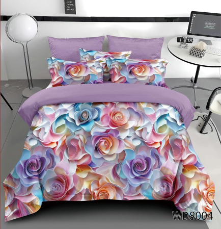 Lenjerii cu imprimeu 5D - lenjerie pat finet 5d trandafiri multicolori wd8004
